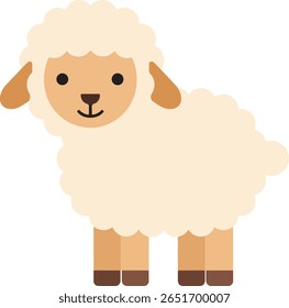 A cartoon sheep with a fluffy coat stands facing left.