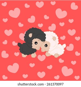 Cartoon sheep in front of a red background