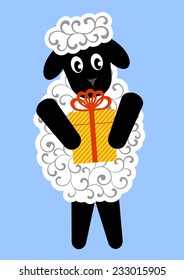Cartoon sheep with gift