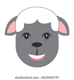 Cartoon sheep head with white top and gray smiling face.