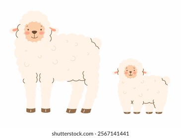 Cartoon sheep and her baby. Flat vector illustration.