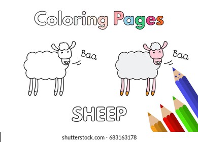 Cartoon sheep illustration. Vector coloring book pages for children