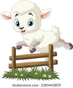 Cartoon sheep jumping over the fence