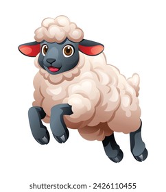 Cartoon sheep jumping. Vector illustration isolated on white background