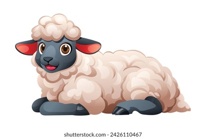 Cartoon sheep lying down. Vector illustration isolated on white background