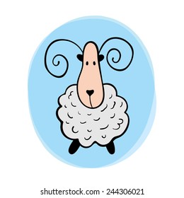 Cartoon sheep on the blue background