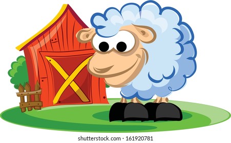 Cartoon sheep on a farm - vector 