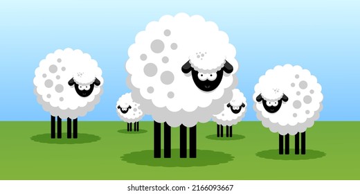 Cartoon sheep on the grass. Vector illustration of sheep.