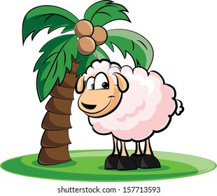 Cartoon sheep and a palm - vector