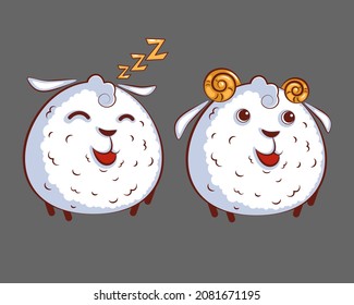 Cartoon sheep and ram on a gray background.
