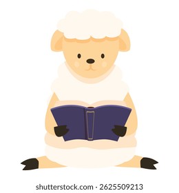 Cartoon sheep sitting and holding a book, reading, literature for kids, early education concept