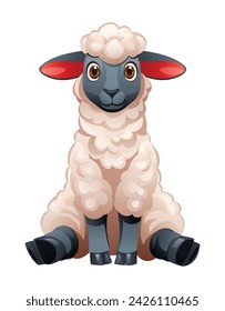 Cartoon sheep sitting. Vector illustration isolated on white background