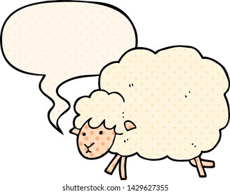 cartoon sheep with speech bubble in comic book style