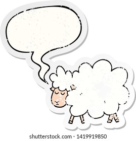caricatura de ovelha com balão afligido afligido velho adesivo