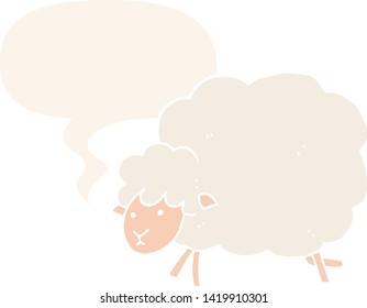 cartoon sheep with speech bubble in retro style
