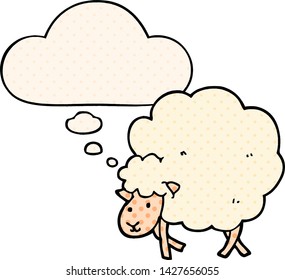 cartoon sheep with thought bubble in comic book style