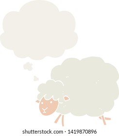 cartoon sheep with thought bubble in retro style