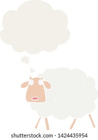 cartoon sheep with thought bubble in retro style
