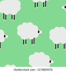  Cartoon sheep vector green cute pattern for wrapping, craft, textile