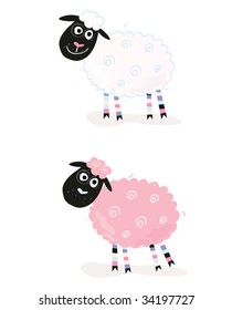 Cartoon sheep. Vector Illustration of sheep. In 2 color variants.