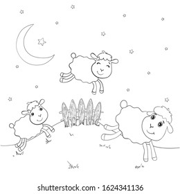 Сoloring. Cartoon sheep. Vector illustration