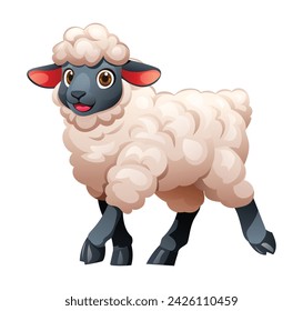 Cartoon sheep walking. Vector illustration isolated on white background