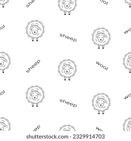 Papel de oveja de dibujos animados. Patrón sin foco de dibujos de ovejas. Fondo para imprimir.
