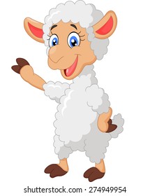 Cartoon sheep waving hand