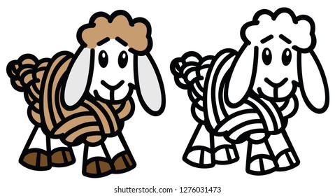 cartoon sheep a woolly thread ball. Yarn of lamb wool . Logo, emblem, icon. Vector illustration 