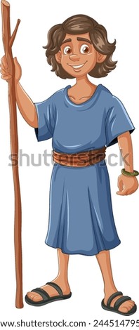 Cartoon shepherd boy smiling with walking stick Stock photo © 