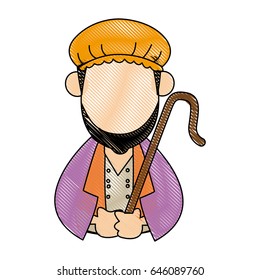 cartoon shepherd holding stick with tunic and turban