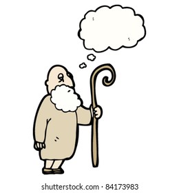 cartoon shepherd man with thought bubble
