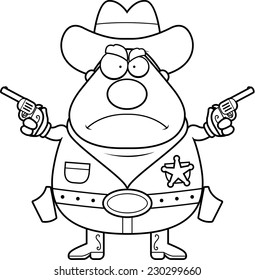 A cartoon sheriff with an angry expression.