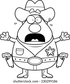 A cartoon sheriff with a scared expression.