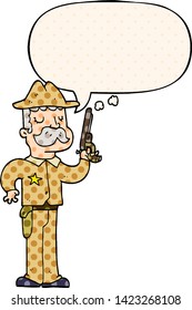 cartoon sheriff with speech bubble in comic book style