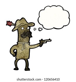 alguacil de dibujos animados con burbuja de pensamientos