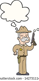 cartoon sheriff with thought bubble