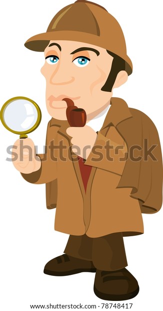 Cartoon Sherlock Holmes Magnifying Glass Isolated Stock Vector (Royalty ...