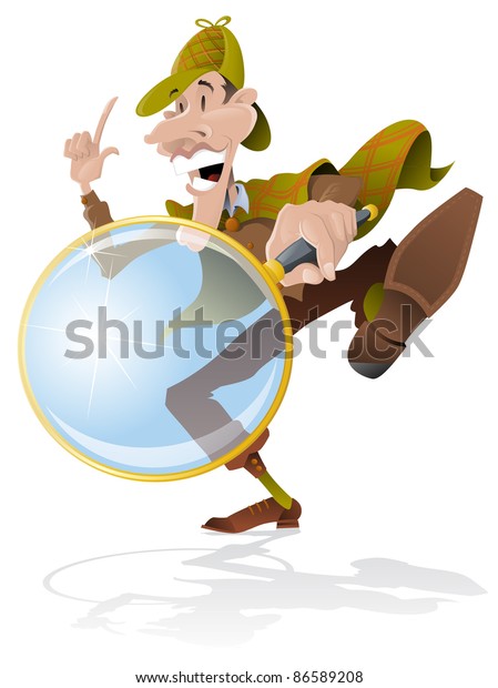 Cartoon Sherlock Holmes Magnifying Glass Illustration Stock Vector Royalty Free 86589208