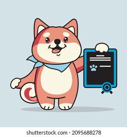 cartoon shiba inu character with diploma, cute shiba inu puppy, vector illustration