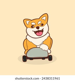 Cartoon Shiba Inu dog on a skateboard