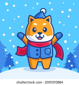 Cartoon Shiba Inu Hund in der Wintersaison