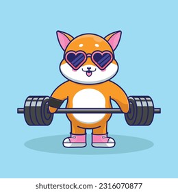 Cartoon Shiba Inu workout activity training. Cartoon Vector Workout Icon Illustration. workout Icon Concept Isolated Premium Vector. cute animal workout cartoon style. 
