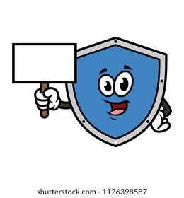 Cartoon Shield Character Holding Blank Sign