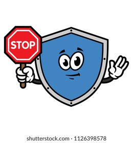 Cartoon Shield Character Holding Stop Sign