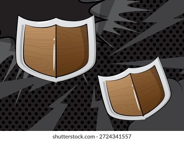 Cartoon Shield, Comic-Metal. Retro Vektor Comics Pop Art Design.