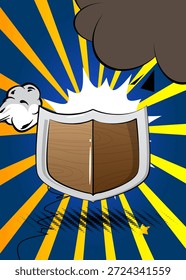 Cartoon Shield, comic book metal. Retro vector comics pop art design.