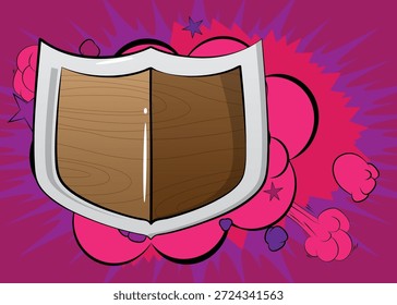 Cartoon Shield, Comic-Metal. Retro Vektor Comics Pop Art Design.
