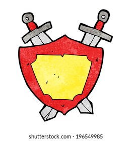 Karikaturenschild und Schwerter