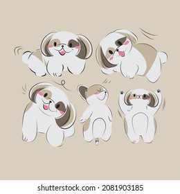 Cartoon Shih tzu dogs set. llustration for children. Cute Shih tzu dogs in different poses.